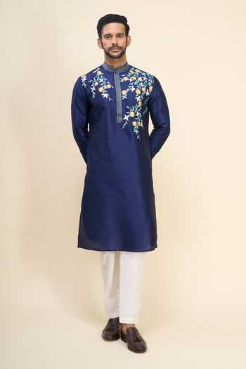 Buy Arihant Rai Sinha Blue Silk Embroidery Floral Kurta Pant Set Online at Aza Fashions Buy_Arihant Rai Sinha_Blue Silk Embroidery Floral Kurta Pant Set _Online_at_Aza_Fashions