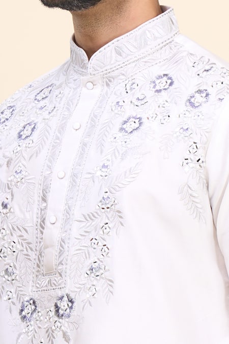 Arihant Rai Sinha_White Silk Embroidery Floral Kurta Pant Set _Online_at_Aza_Fashions