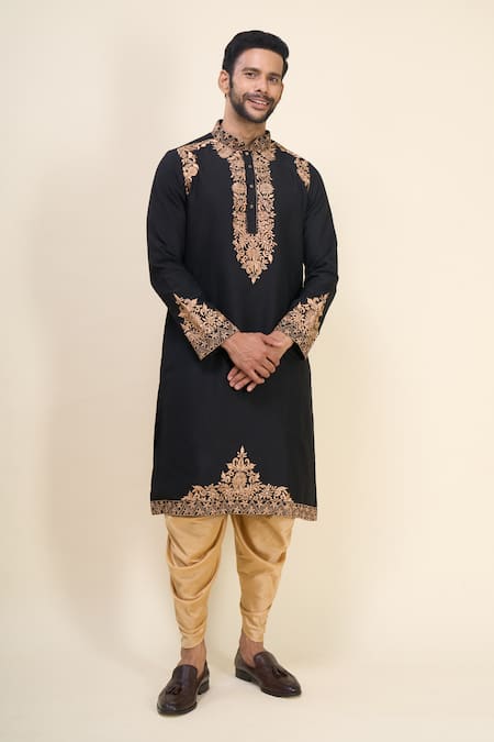 Buy_Arihant Rai Sinha_Black Silk Embroidery Kurta Patiala Pant Set _Online_at_Aza_Fashions