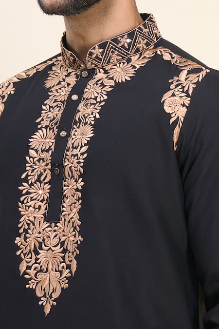 Arihant Rai Sinha_Black Silk Embroidery Kurta Patiala Pant Set _at_Aza_Fashions