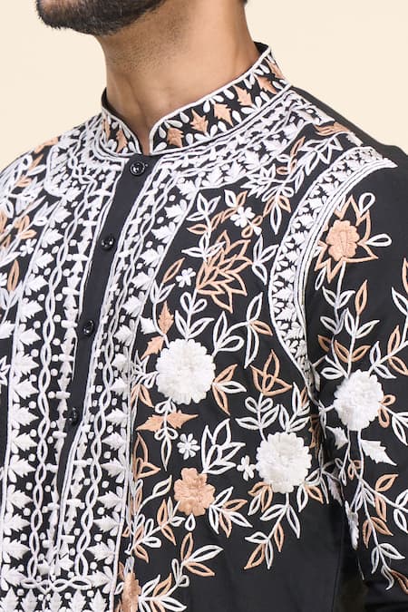Buy_Arihant Rai Sinha_Black Silk Embroidery Kurta Patiala Pant Set _Online_at_Aza_Fashions