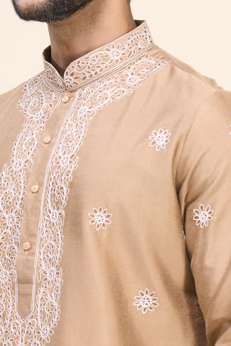 Arihant Rai Sinha Beige Silk Embroidery Floral Kurta Patiala Pant Set Online at Aza Fashions Arihant Rai Sinha_Beige Silk Embroidery Floral Kurta Patiala Pant Set _Online_at_Aza_Fashions