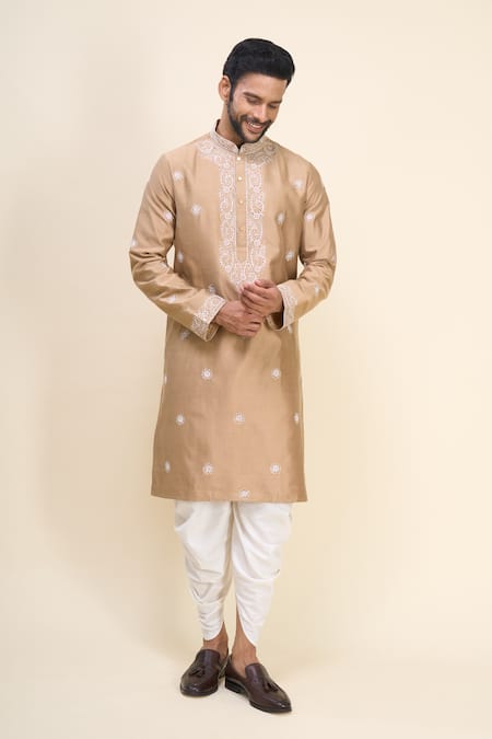 Shop Arihant Rai Sinha Beige Silk Embroidery Floral Kurta Patiala Pant Set Online at Aza Fashions Shop_Arihant Rai Sinha_Beige Silk Embroidery Floral Kurta Patiala Pant Set _Online_at_Aza_Fashions