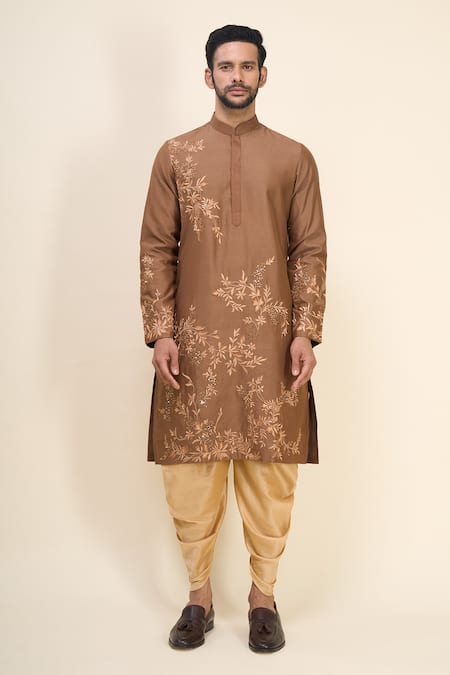 Arihant Rai Sinha_Brown Silk Embroidery Kurta Patiala Pant Set _Online_at_Aza_Fashions