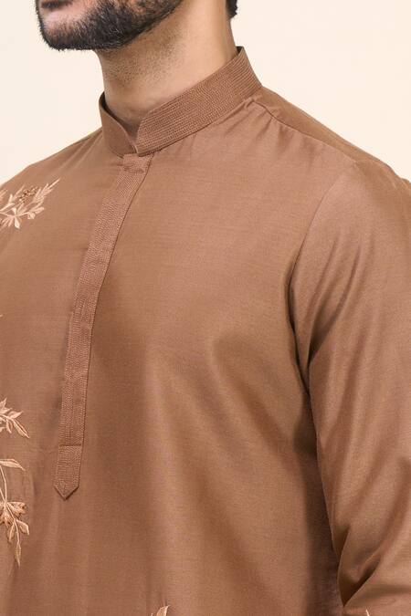 Shop_Arihant Rai Sinha_Brown Silk Embroidery Kurta Patiala Pant Set _Online_at_Aza_Fashions