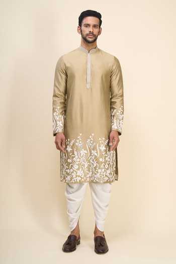 Buy_Arihant Rai Sinha_Off White Silk Embroidery, Mirrors Thread And Work Kurta Patiala Pant Set _Online_at_Aza_Fashions
