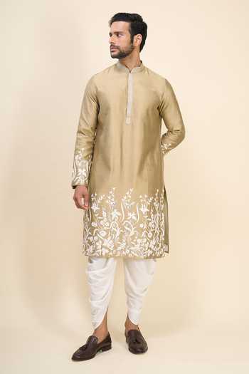 Shop_Arihant Rai Sinha_Off White Silk Embroidery, Mirrors Thread And Work Kurta Patiala Pant Set _Online_at_Aza_Fashions