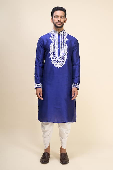 Shop_Arihant Rai Sinha_Blue Silk Embroidery Thread Work Bodice Kurta Set _Online_at_Aza_Fashions