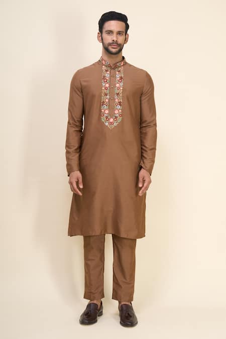 Buy_Arihant Rai Sinha_Black Silk Embroidery Floral Bundi Kurta Set _Online_at_Aza_Fashions