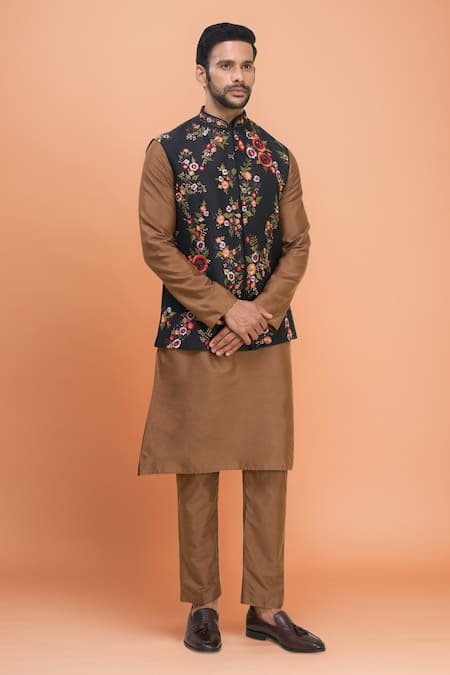 Arihant Rai Sinha Floral Embroidered Bundi Kurta Set 