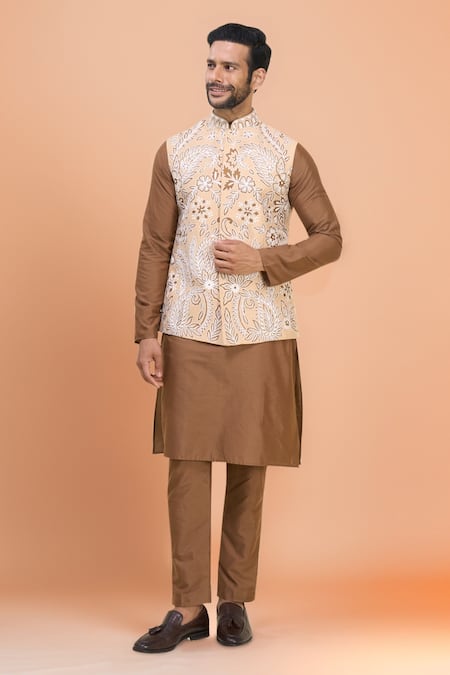 Arihant Rai Sinha Floral Embroidered Bundi Kurta Set 