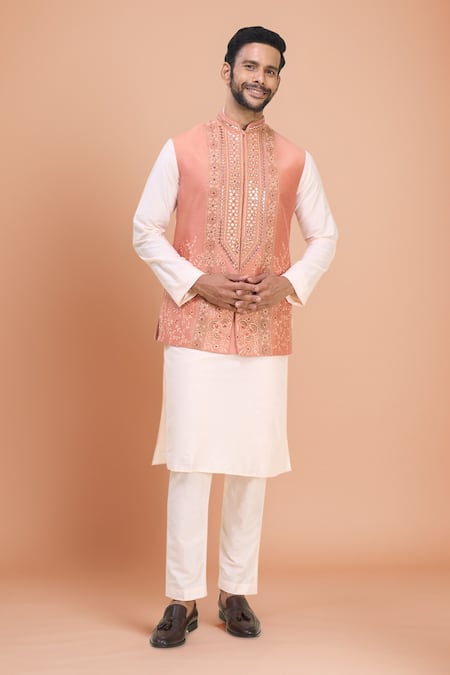 Arihant Rai Sinha Floral & Mirror Work Bundi Kurta Set 