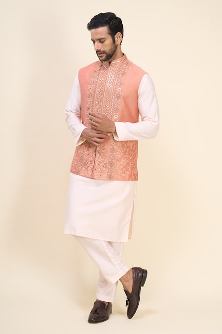 Arihant Rai Sinha Floral & Mirror Work Bundi Kurta Set 