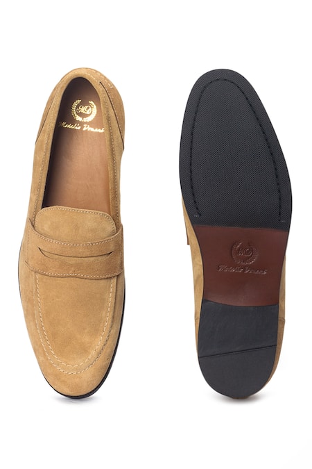Domani Palermo Suede Beige Penny Slip-on Loafers 