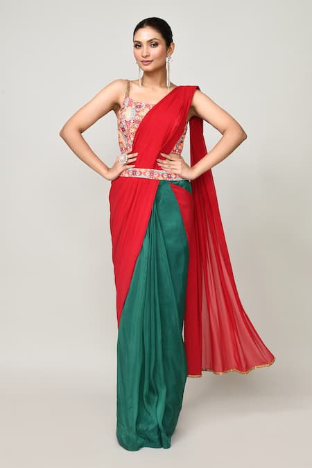 Sayisha Colorblock Draped Saree With Sleeveless Blouse 
