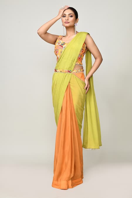Sayisha Pre-Draped Saree With Sleeveless Blouse 