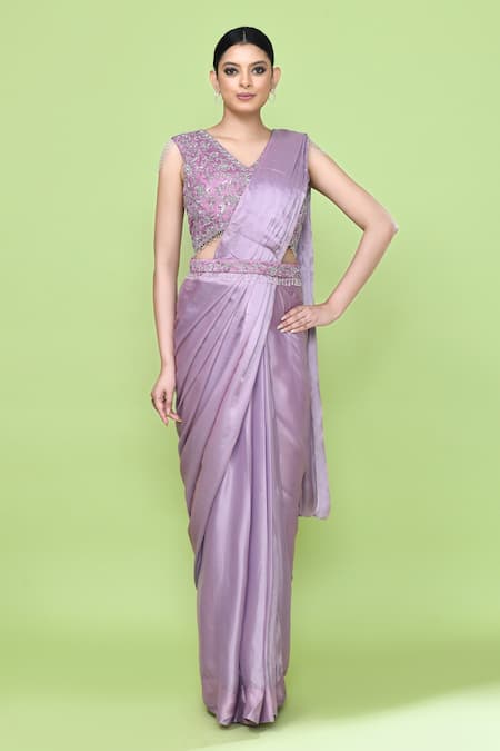 Sayisha Solid Pre-Draped Saree With Sleeveless Blouse 