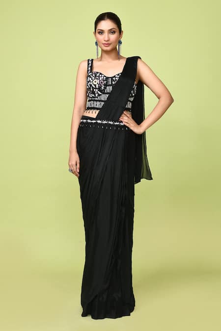 Sayisha Pre-Draped Saree With Floral Embellished Blouse 