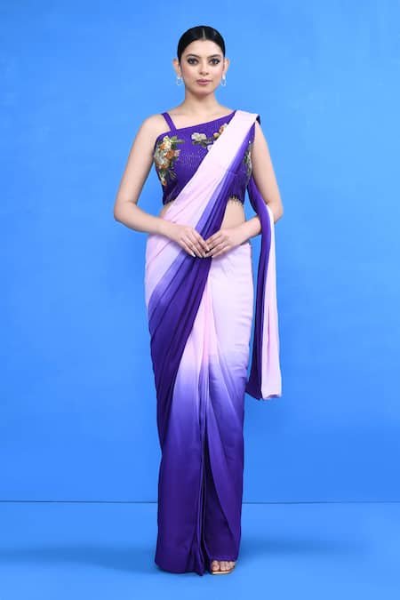 Sayisha Ombre Draped Saree With Asymmetric Neck Blouse 