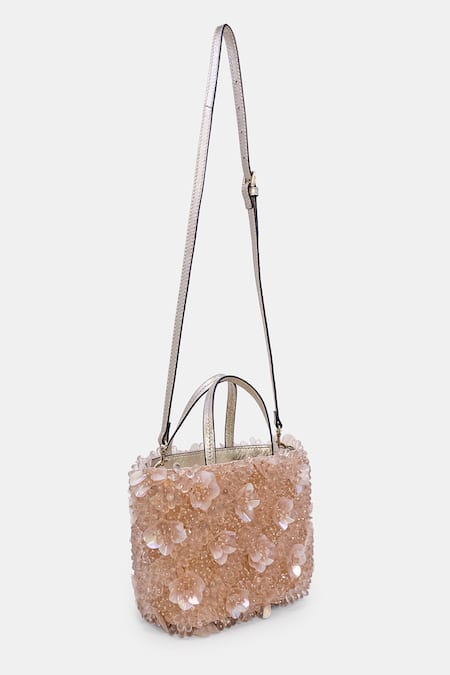 Versuhz Blush Aurora Luxe Beaded 3D Floral Applique Handbag 