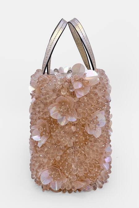 Versuhz_Pink Beads, Applique Blush Aurora Luxe Beaded 3d Floral Handbag _Online_at_Aza_Fashions