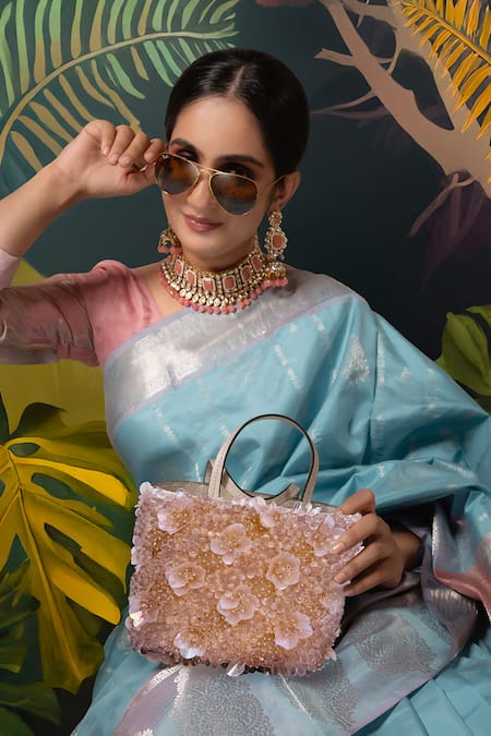 Versuhz Blush Aurora Luxe Beaded 3D Floral Applique Handbag 