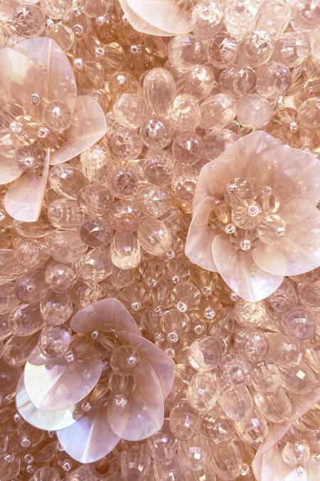 Versuhz_Pink Beads, Applique Blush Aurora Luxe Beaded 3d Floral Handbag _at_Aza_Fashions