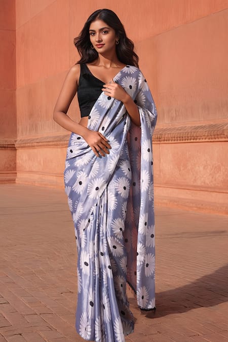 Naintara Bajaj Lavender Chinon Tassels V-neck Floral Print Pre-draped Saree With Blouse 