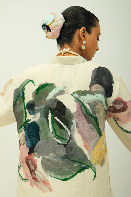 Shop_OFRIDA_Ivory V-neck Dalia Dobby Striped Dress _Online_at_Aza_Fashions