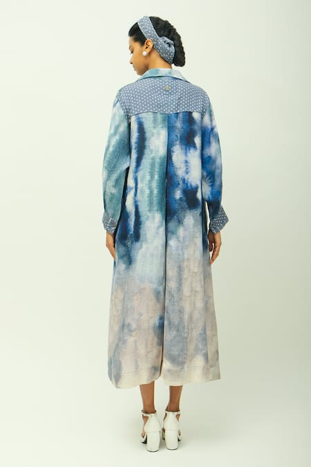 OFRIDA Whim Tie-Dye Dobby Shirt Dress With Beads 