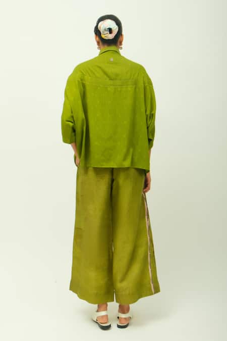 OFRIDA Dusk Leaf Pleated Jacquard Shirt 