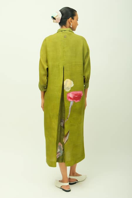 OFRIDA Dusk Leaf Dobby Floral Print Shirt Dress 