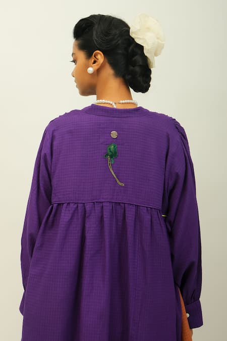 OFRIDA Thistle Floral Embroidered Sushi Checks Dress 