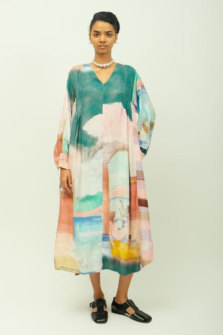 OFRIDA Sonnet Printed Bemberg Muslin Pleated Dress 