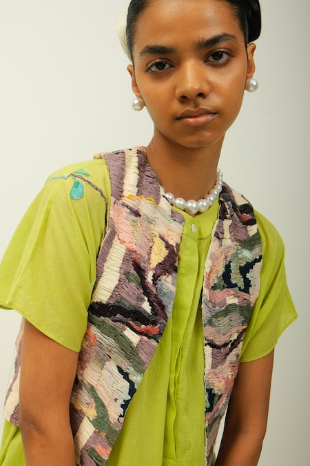 Shop_OFRIDA_Lilac Cotton, Viscose Embroidery Round Neck Melora Abstract Pattern Jacket _Online_at_Aza_Fashions