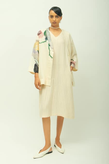 OFRIDA Dalia Dobby Striped Dress & Abstract Print Jacket 