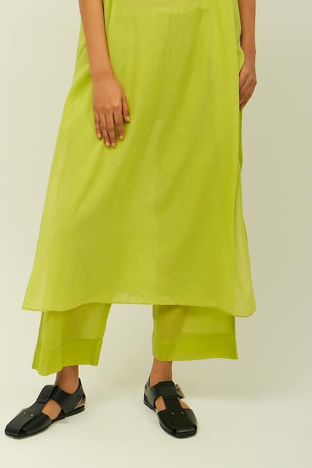 Buy OFRIDA Lime Embroidery Mandarin Collar Tropica Butterfly Kaftan Kurta And Pant Set Online at Aza Fashions Buy_OFRIDA_Lime Embroidery Mandarin Collar Tropica Butterfly Kaftan Kurta And Pant Set _Online_at_Aza_Fashions