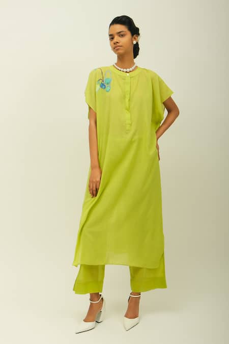 OFRIDA Tropica Butterfly Embroidered Kaftan Kurta & Pant Set 