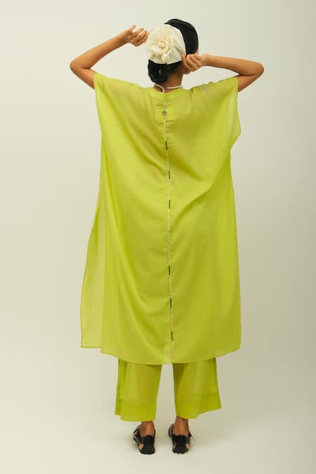 OFRIDA Tropica Butterfly Embroidered Kaftan Kurta & Pant Set 