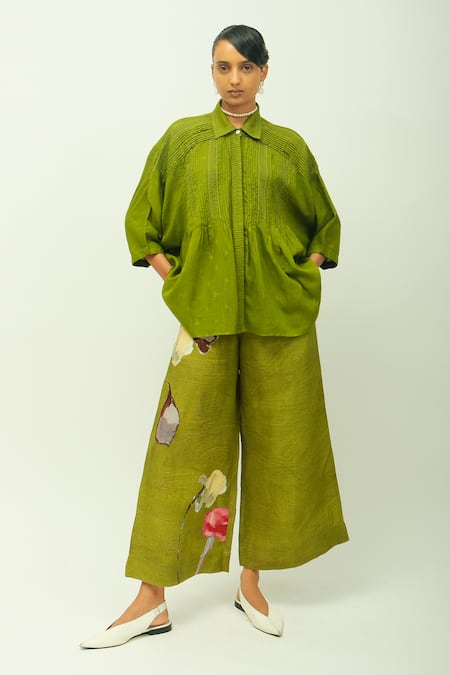 OFRIDA Dusk Leaf Pleated Top & Floral Pant Set 