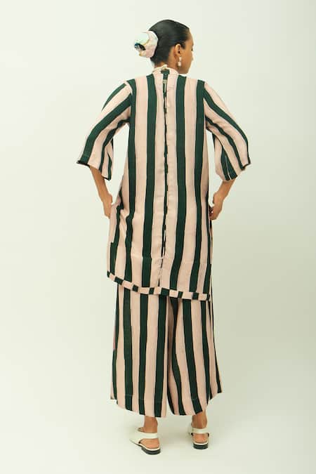 OFRIDA PG Stripes Striped Floral Print Kurta & Pant Set 