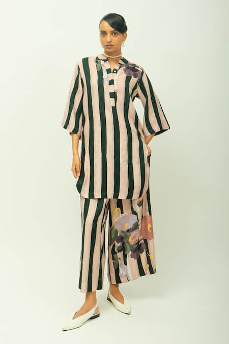 OFRIDA PG Stripes Striped Floral Print Kurta & Pant Set 