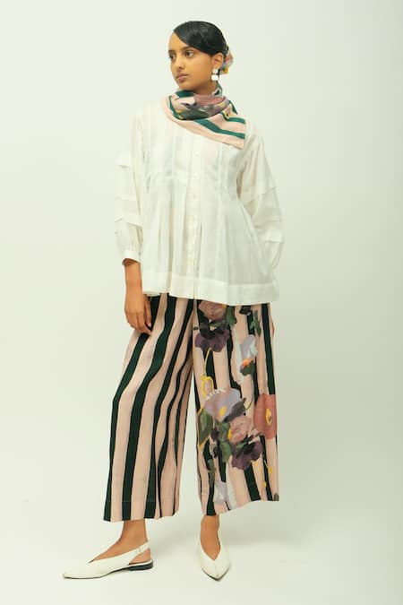 OFRIDA Boheme Slub Viscose Top & Striped Floral Pant Set 