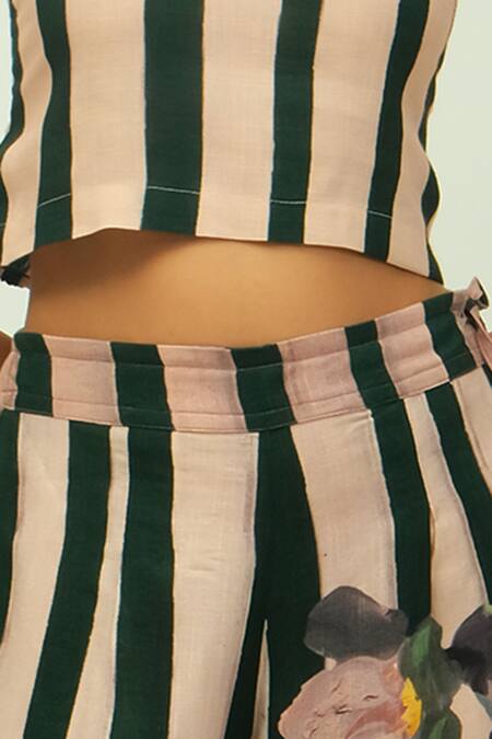 OFRIDA_Pink Viscose Bandeau Neck Pg And Floral Print Top With Pant _Online_at_Aza_Fashions