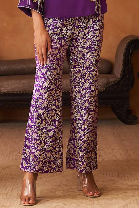 Buy_Neitri_Purple Silk, Georgette, Handloom Cotton, Brocade Neerja Kurta And Pant Set _Online_at_Aza_Fashions