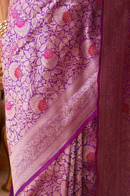 Buy_Neitri_Purple Brocade, Silk Zari Banarasi Floral Motif Saree _Online_at_Aza_Fashions