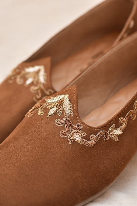 Around Always_Tan Milindembroidered Loafers _Online_at_Aza_Fashions