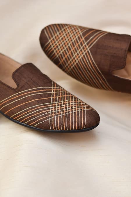 Around Always_Brown Tarang Embroidered Slip-on Loafers _Online_at_Aza_Fashions