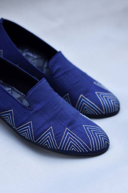 Around Always_Blue West Chevron Embroidered Loafers _Online_at_Aza_Fashions