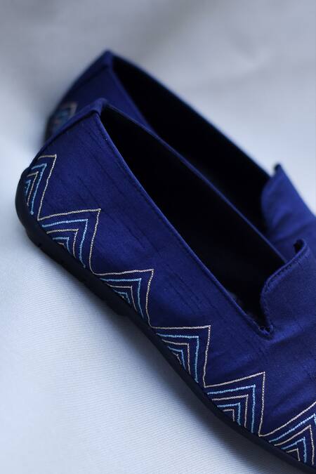 Buy_Around Always_Blue West Chevron Embroidered Loafers _Online_at_Aza_Fashions